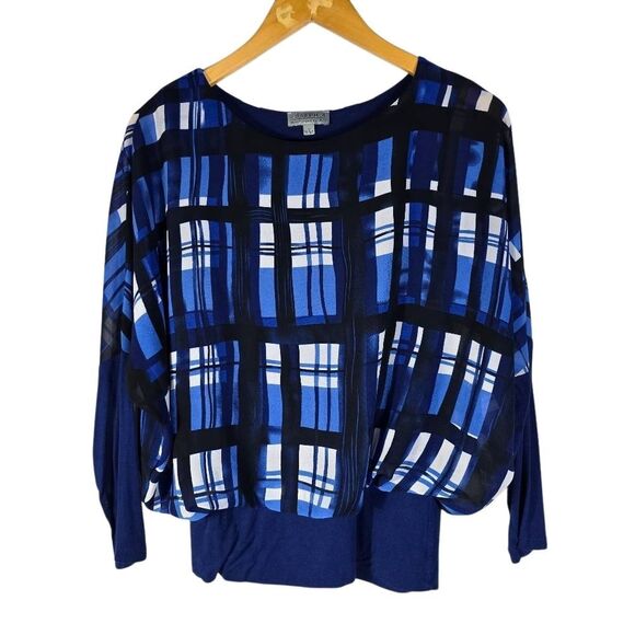 Blue and Black Plaid Blouse - Picture 1 of 5